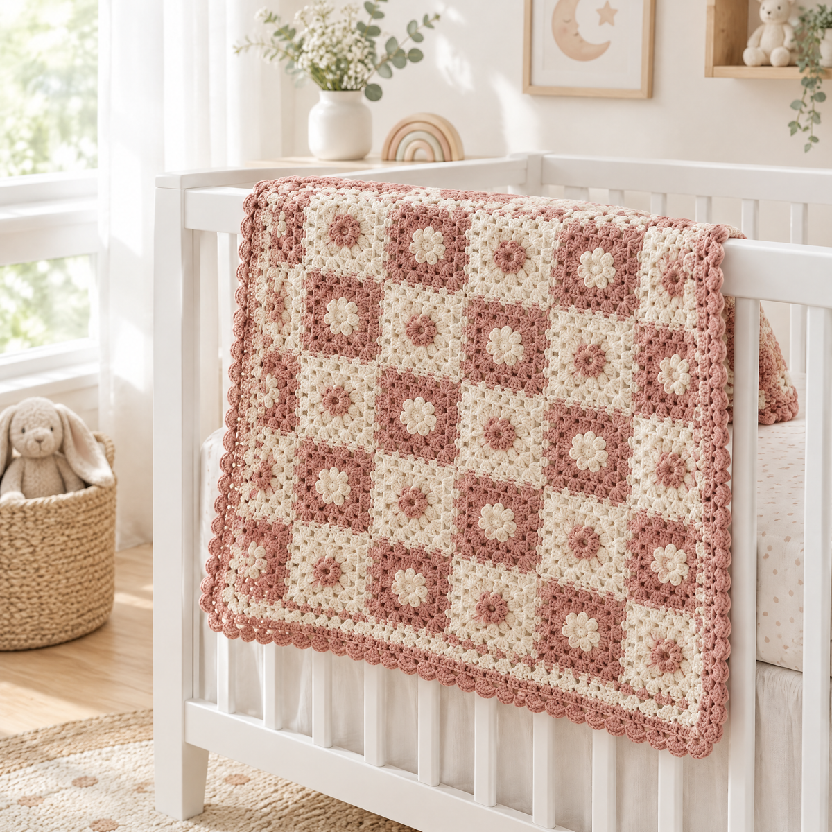 Cottage Rose Crochet Baby Blanket — styled at home