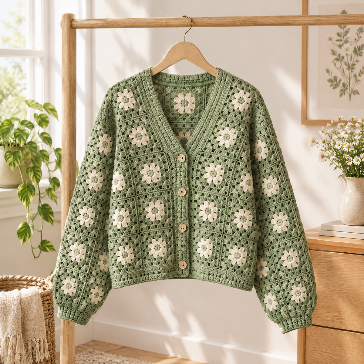 Meadow Floral Crochet Cardigan — styled at home
