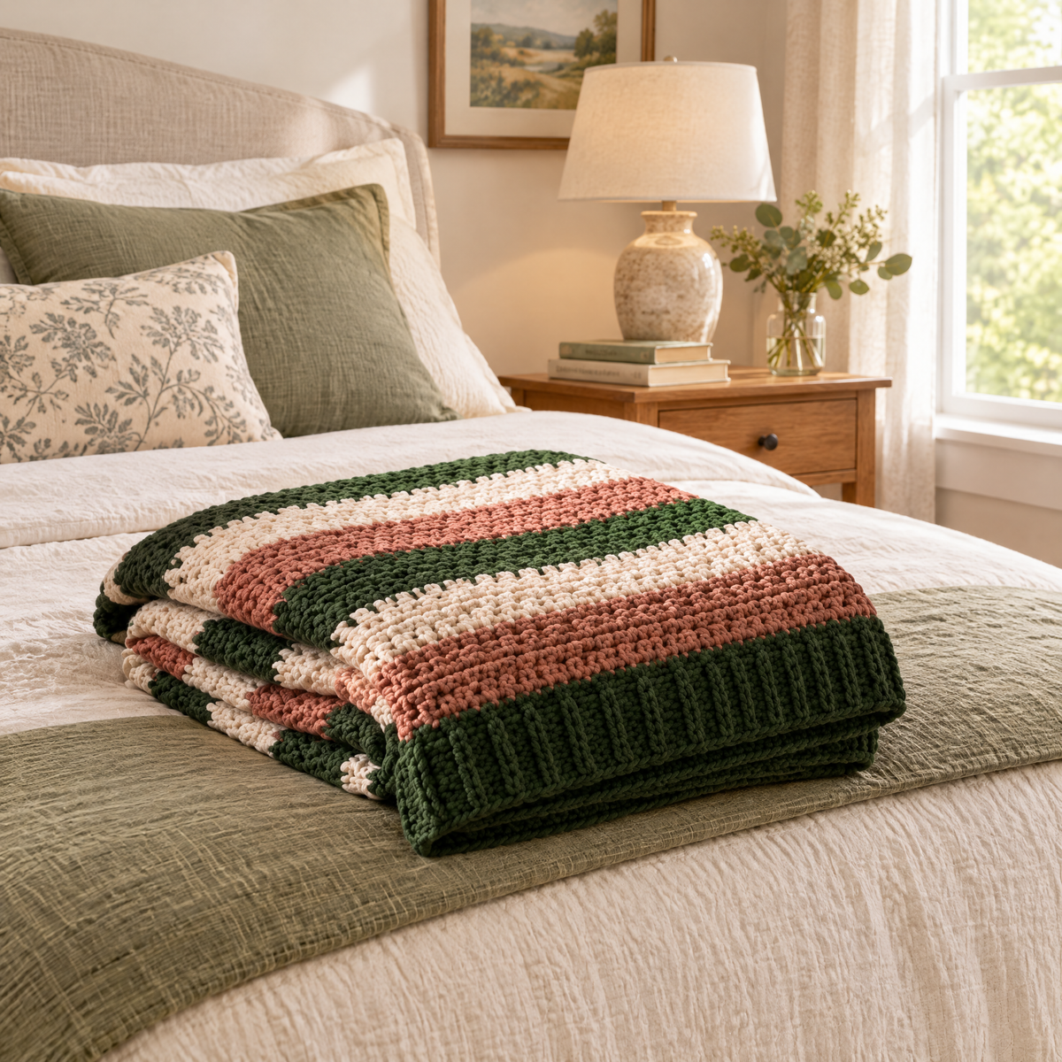 Hearthside Stripe Crochet Throw — styled at home