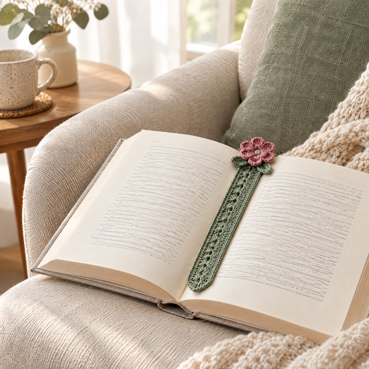 Little Fern Bookmark Set crochet design styled at home