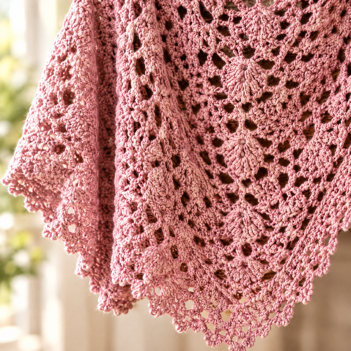 Close-up of the stitches in the Willow Shawl crochet design