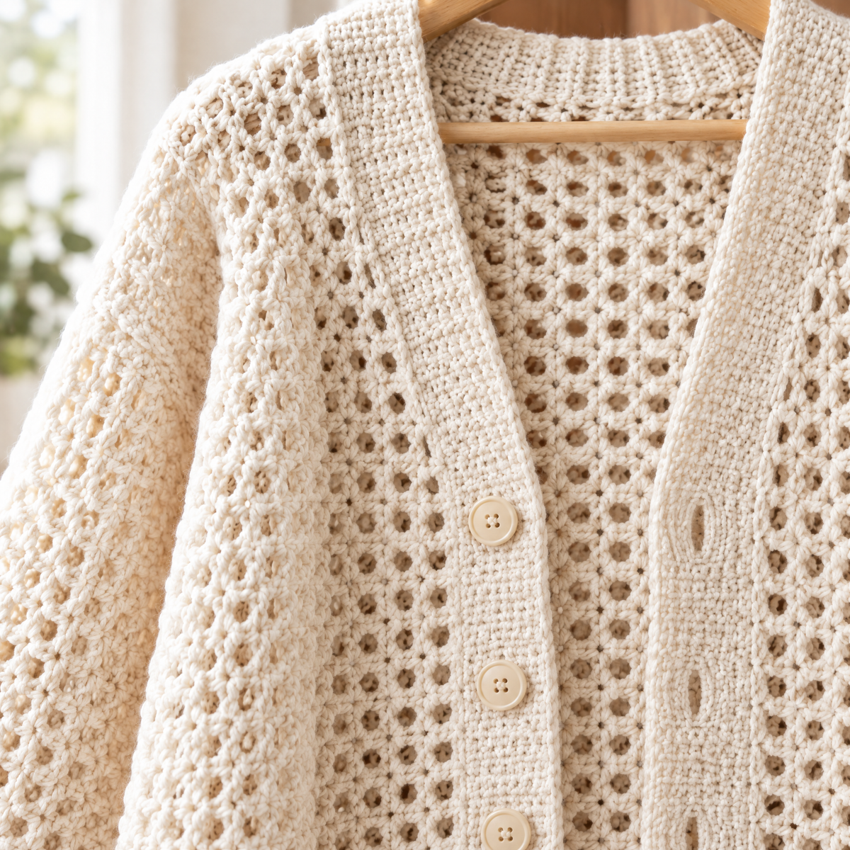 Close-up of the stitches in the Everyday Cardigan crochet design