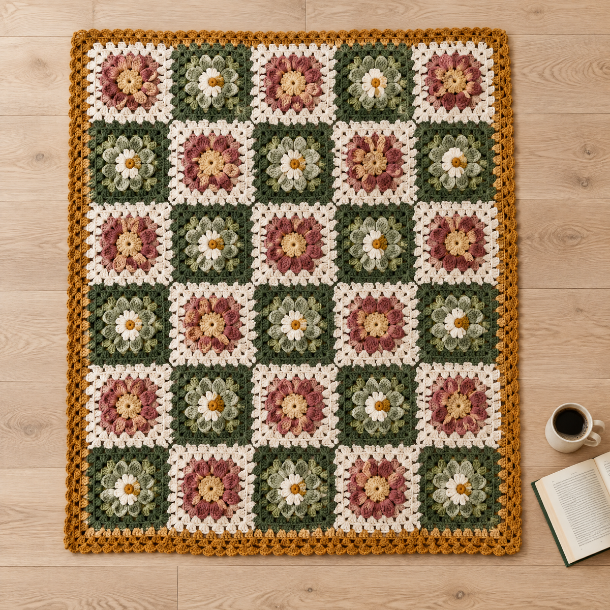 Rosehaven Floral Crochet Throw — size reference next to everyday objects