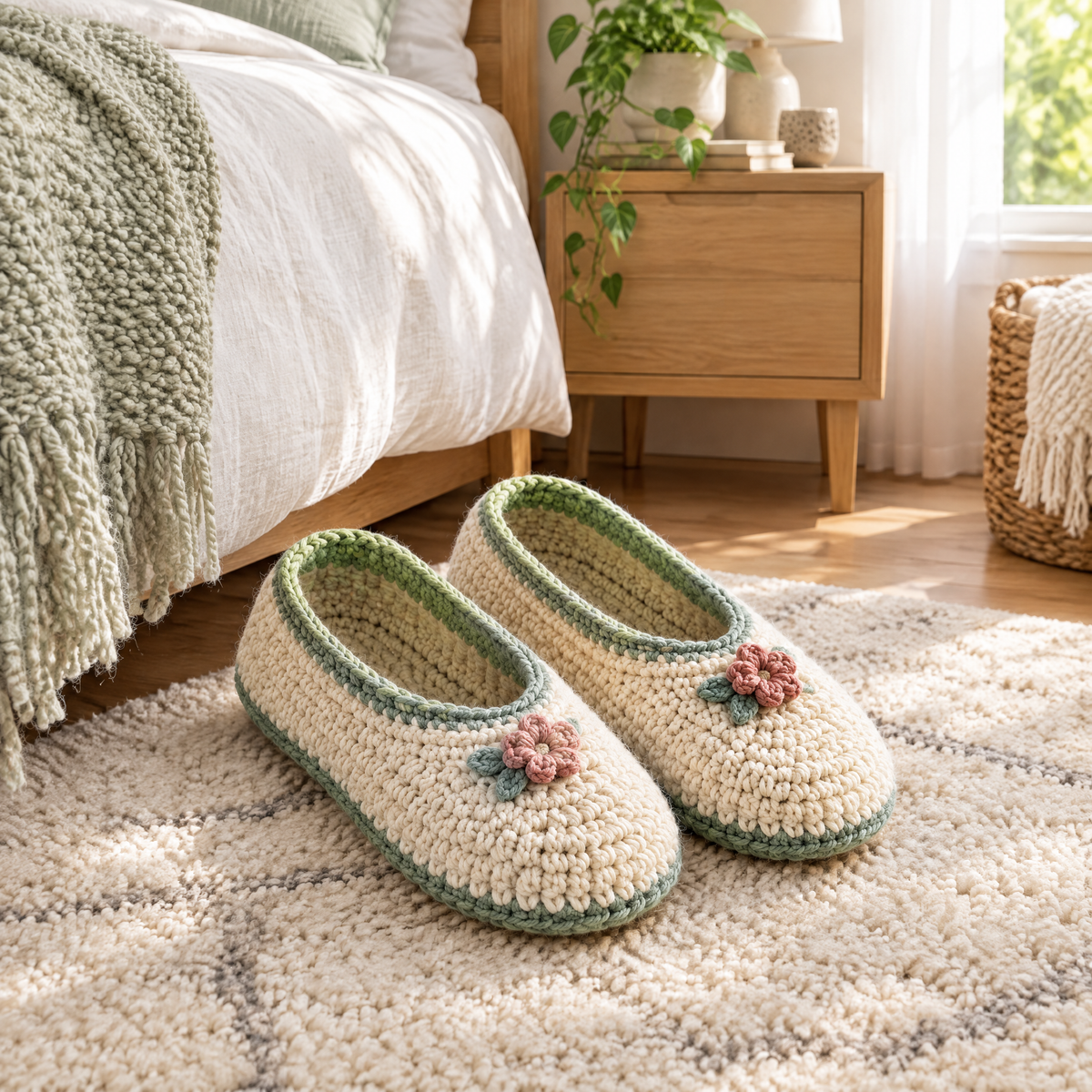 Daisy Crochet House Slippers — styled at home