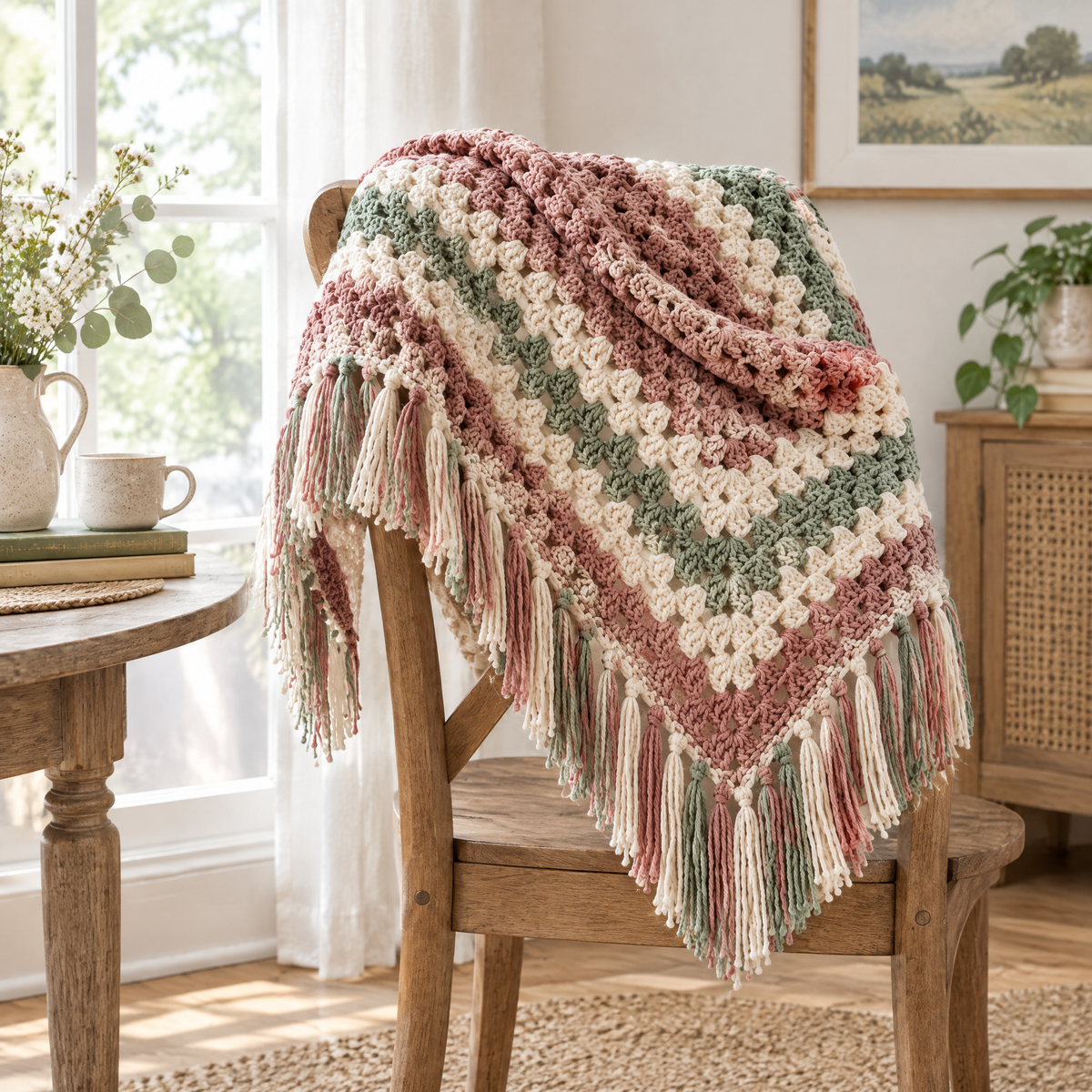 Meadow Bloom Crochet Shawl — styled at home