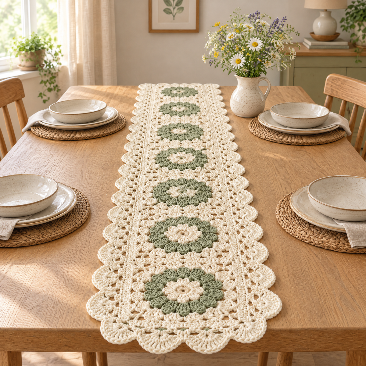 Meadow Crochet Table Runner — styled at home