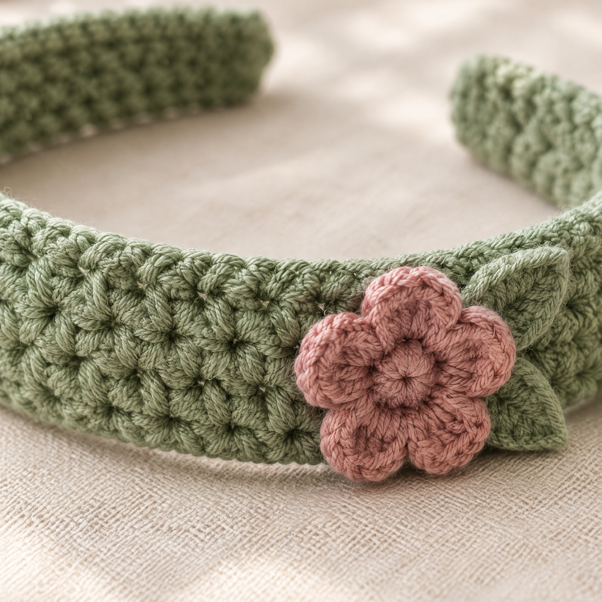 Garden Bloom Crochet Headband — close-up of the crochet stitches and texture