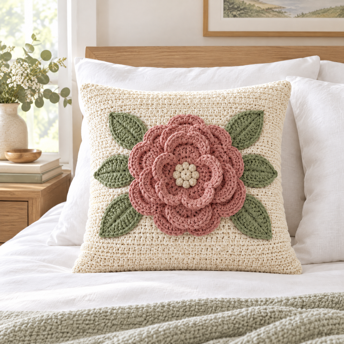 Blossom Cushion Cover crochet design styled at home