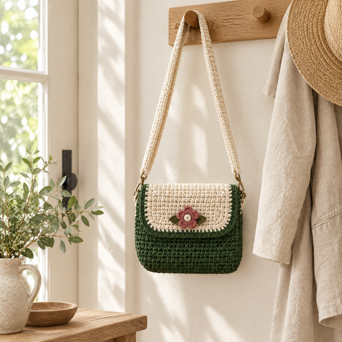 Forest Flower Crochet Crossbody Bag — styled at home