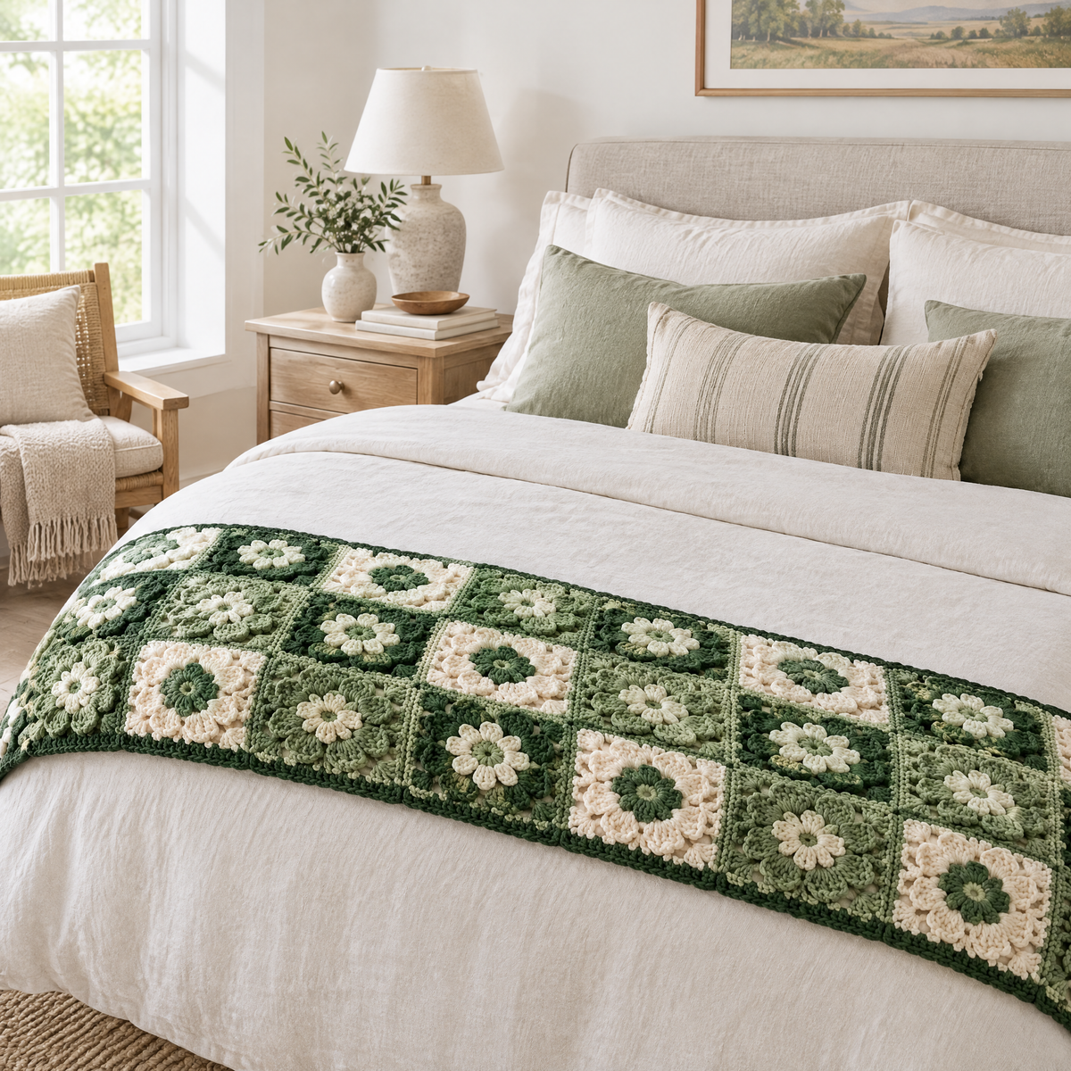 Forest Garden Crochet Bed Runner — styled at home