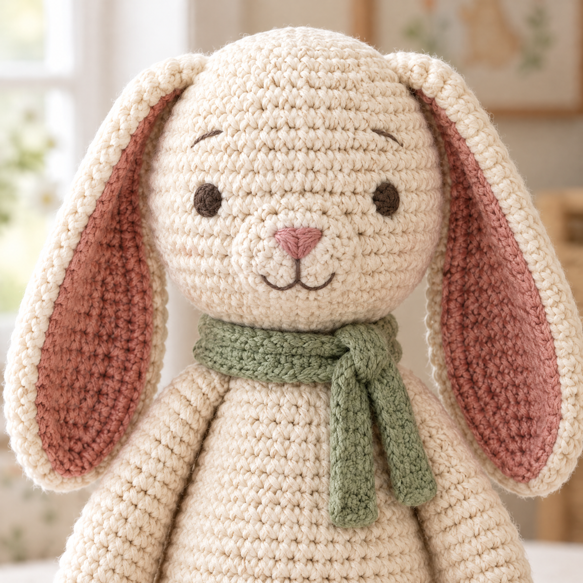 Little Daisy Crochet Bunny — close-up of the crochet stitches and texture