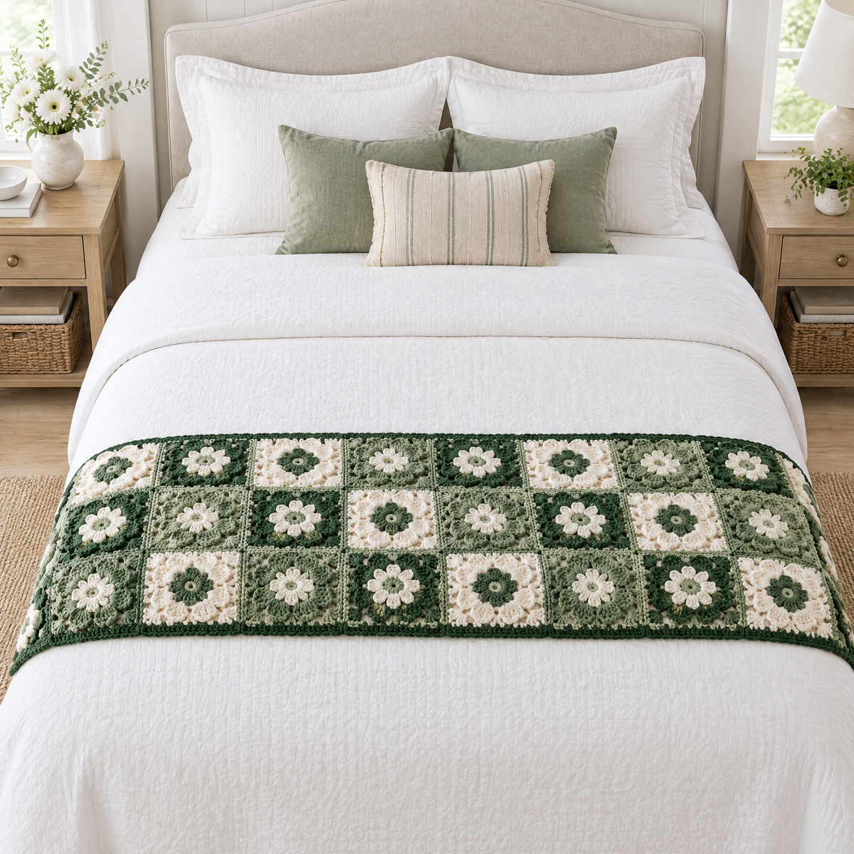 Forest Garden Crochet Bed Runner — size reference next to everyday objects