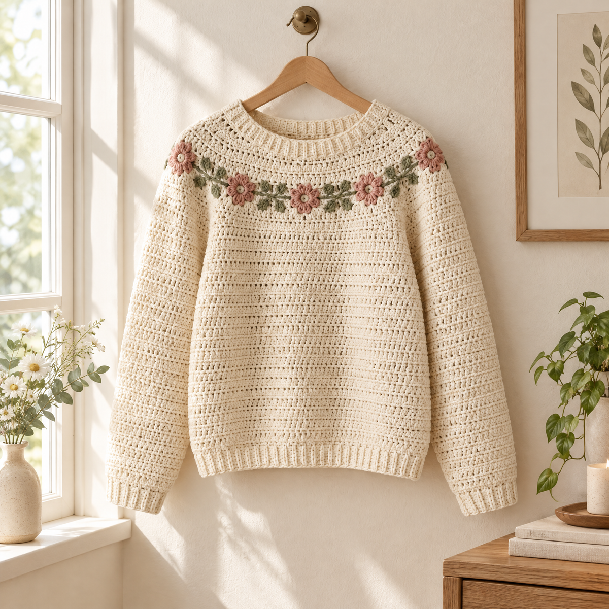 Daisy Field Crochet Pullover — styled at home