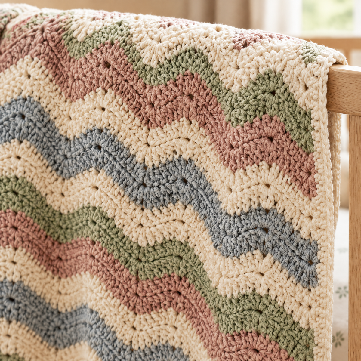 Close-up of the stitches in the Coastal Stripe Baby Blanket crochet design