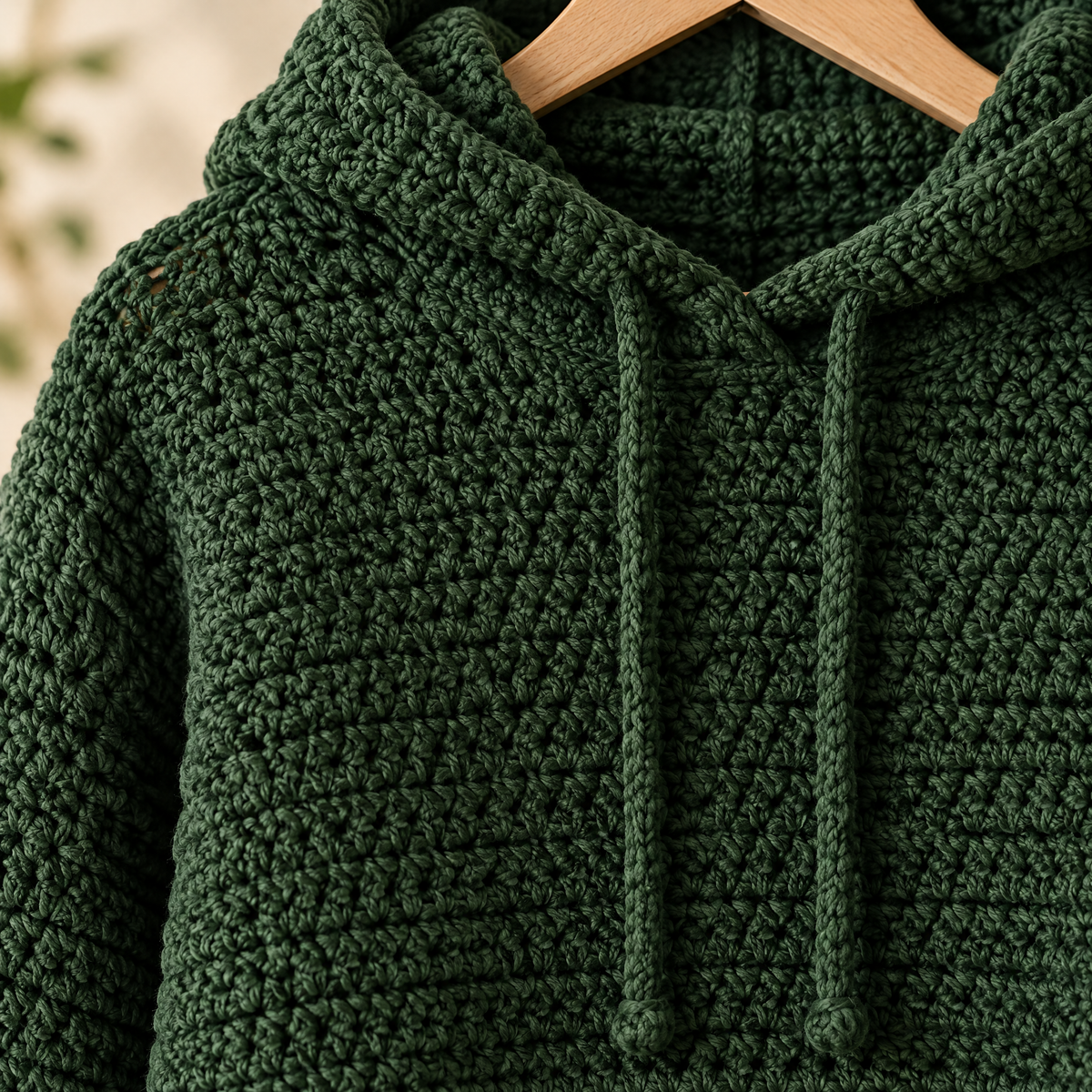 Juniper Textured Crochet Hoodie — close-up of the crochet stitches and texture