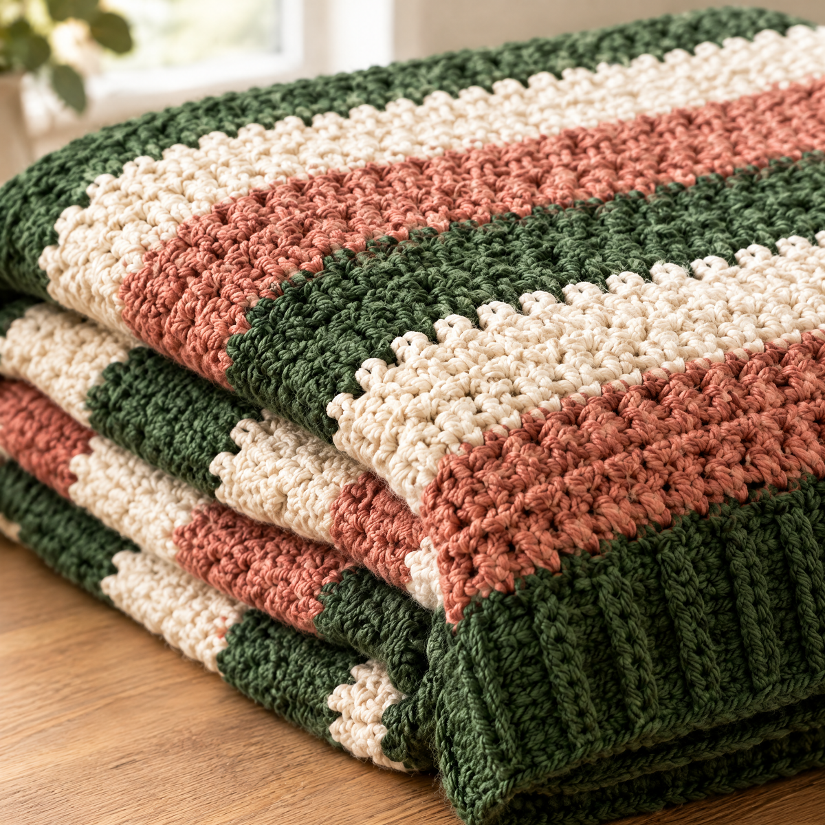 Close-up of the stitches in the Hearthside Rib Throw crochet design