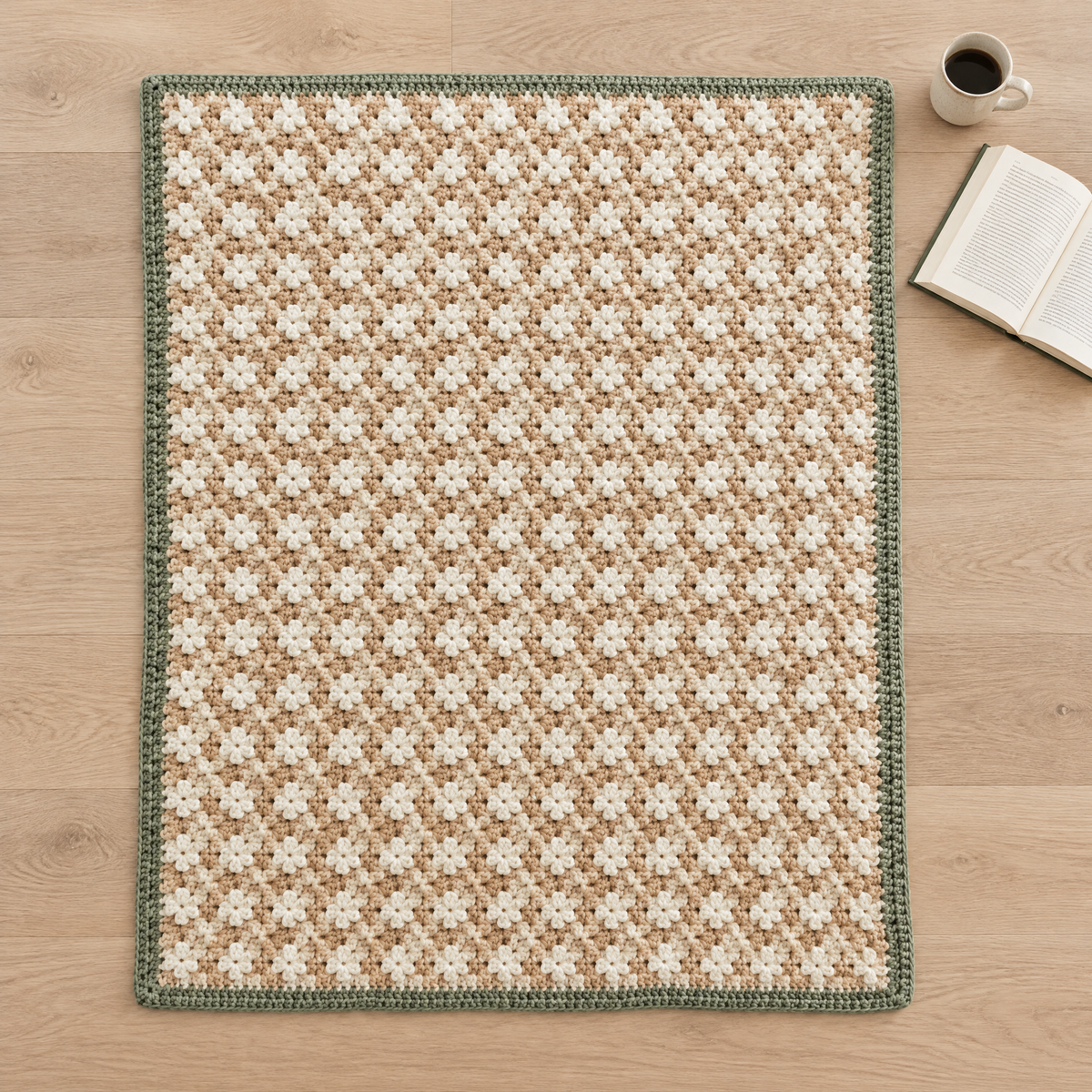 Honeycomb Crochet Throw — size reference next to everyday objects