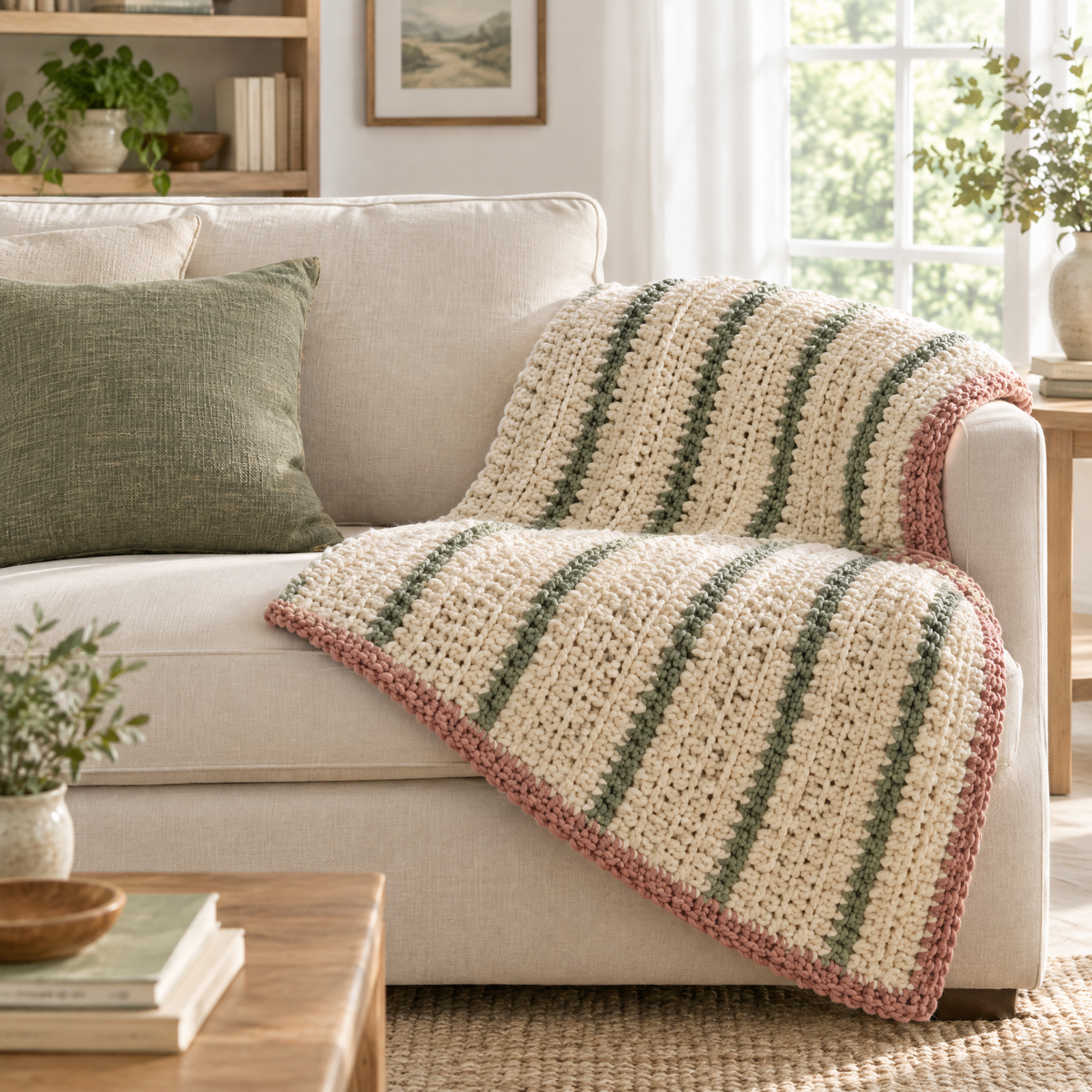 Willow Lane Striped Throw crochet design styled at home