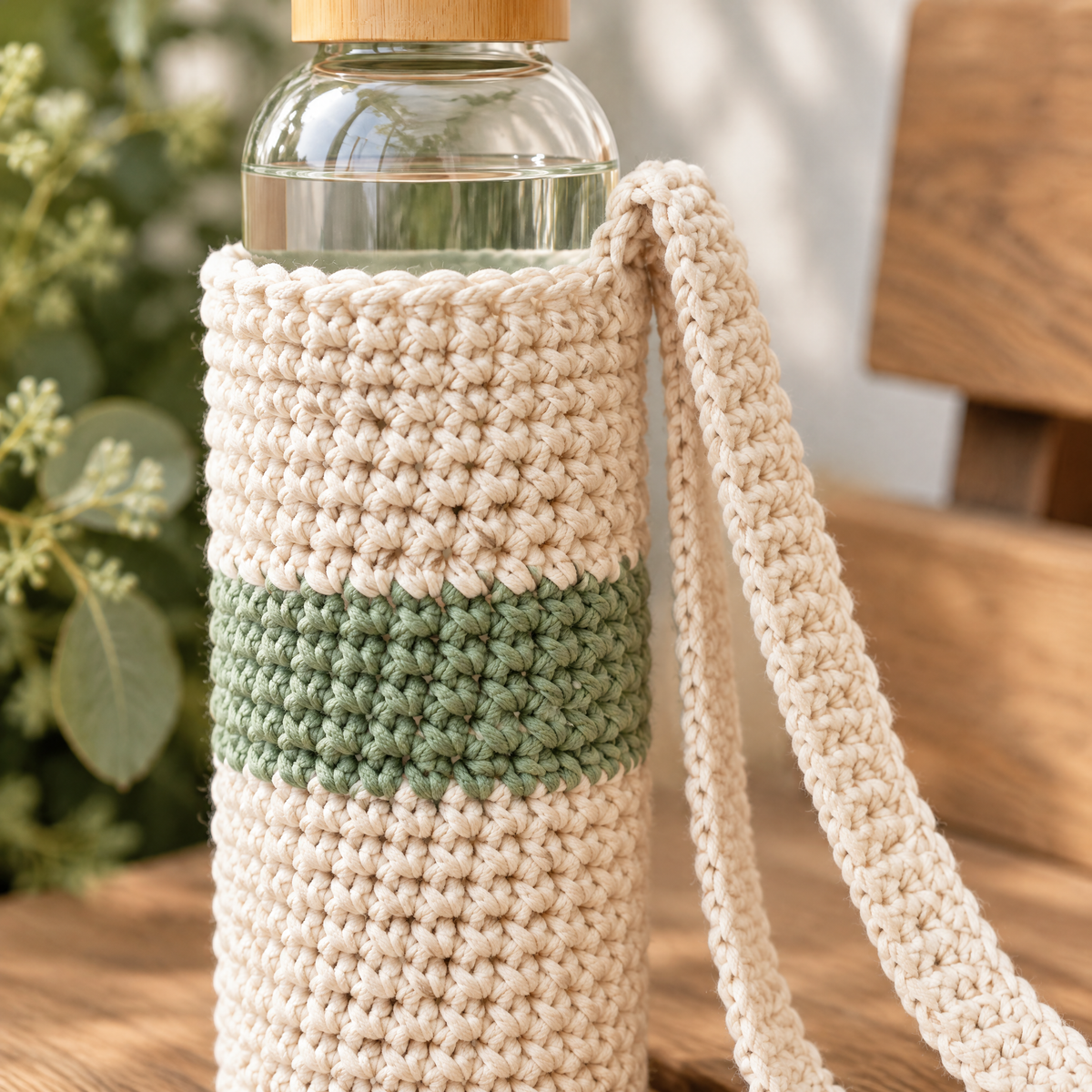 Close-up of the stitches in the Riverstone Bottle Holder crochet design