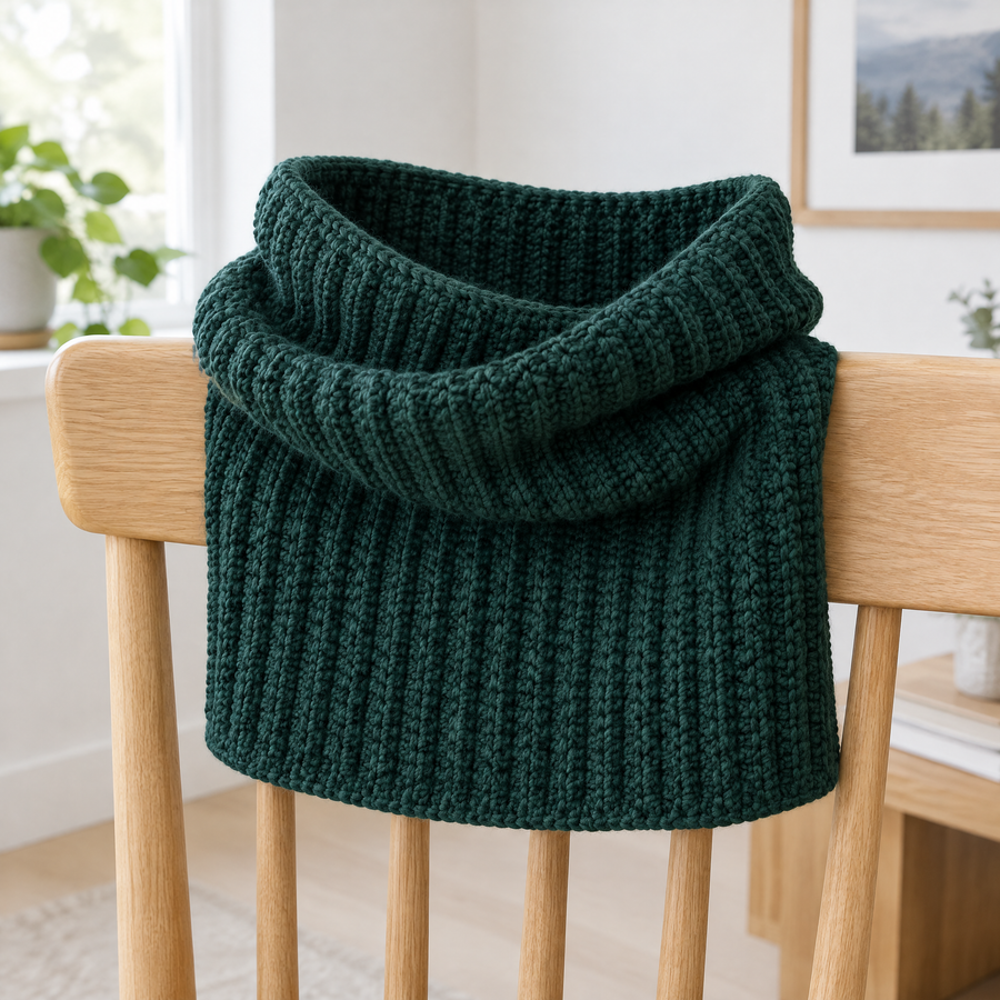 Juniper Rib Cowl crochet design shown for the PDF pattern