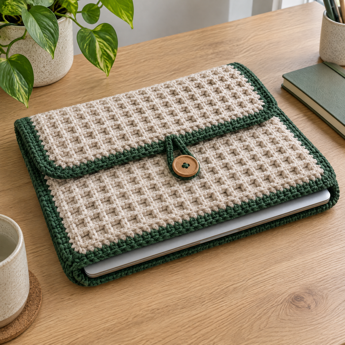 Honeycomb Laptop Sleeve crochet design shown for the PDF pattern