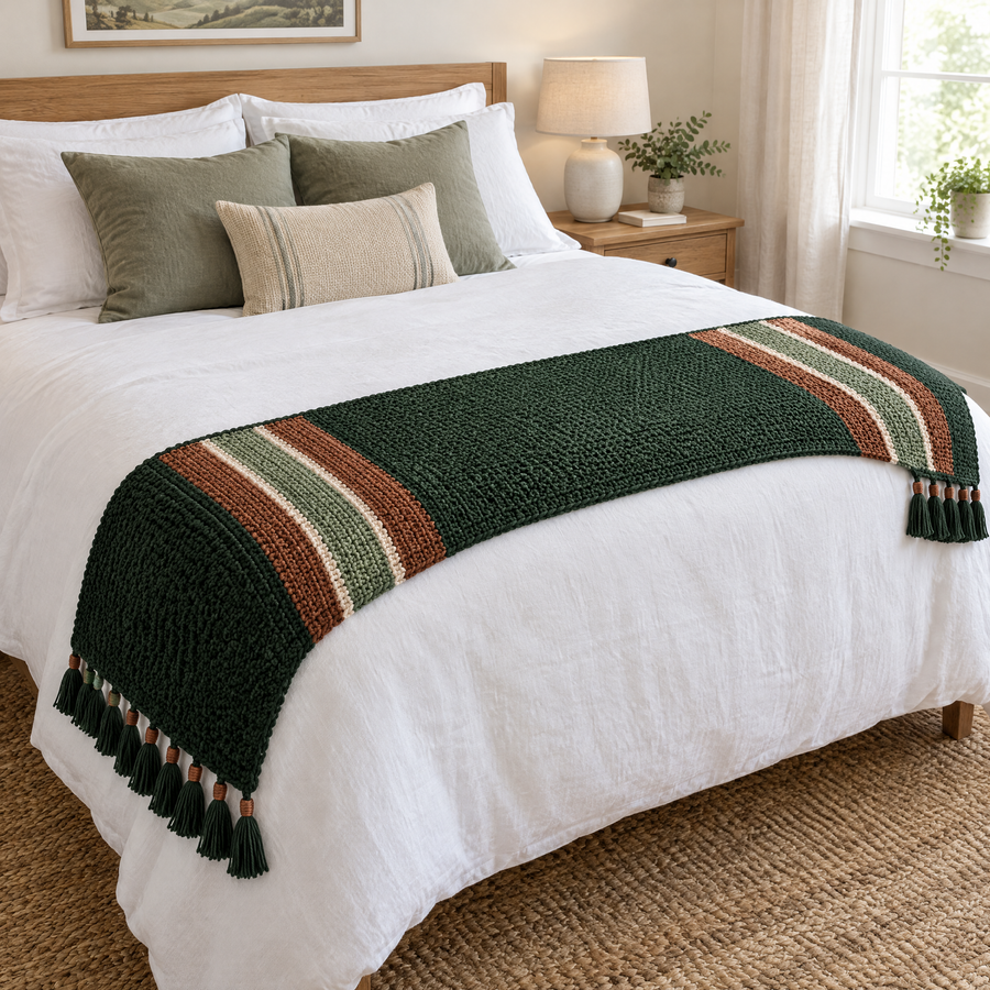 Cedar Stripe Bed Runner crochet design shown for the PDF pattern