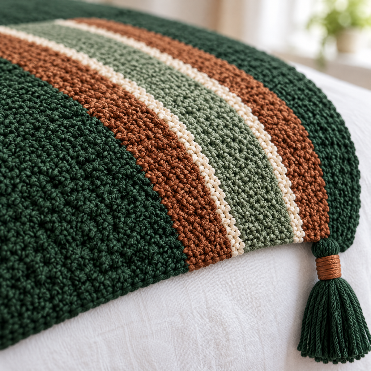 Close-up of the stitches in the Cedar Stripe Bed Runner crochet design