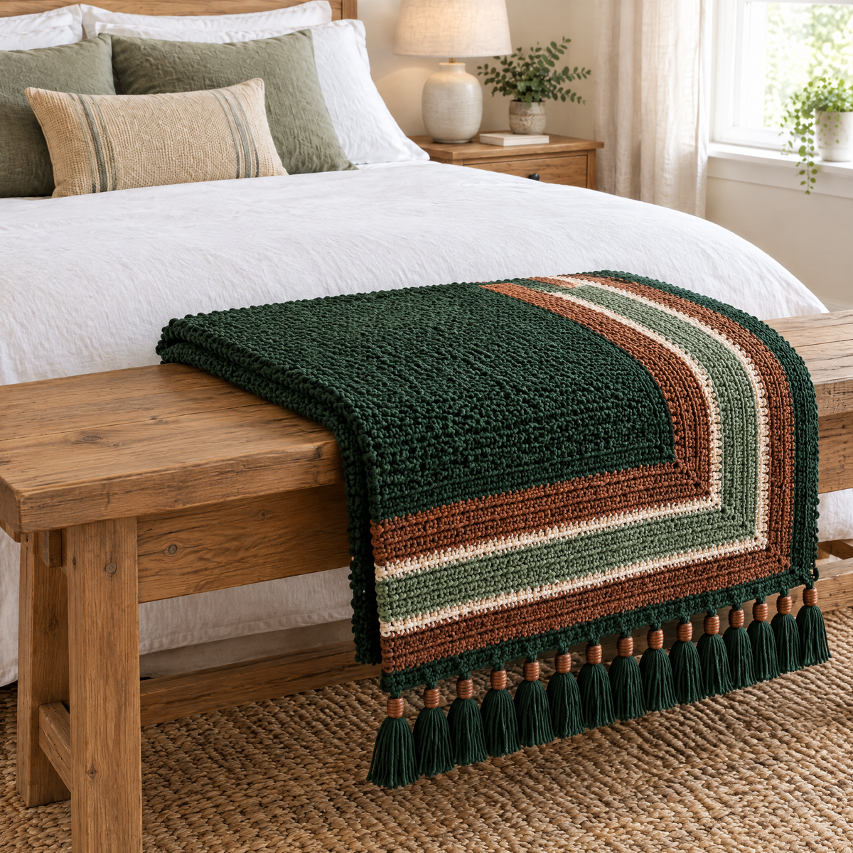 Cedar Stripe Bed Runner crochet design styled at home