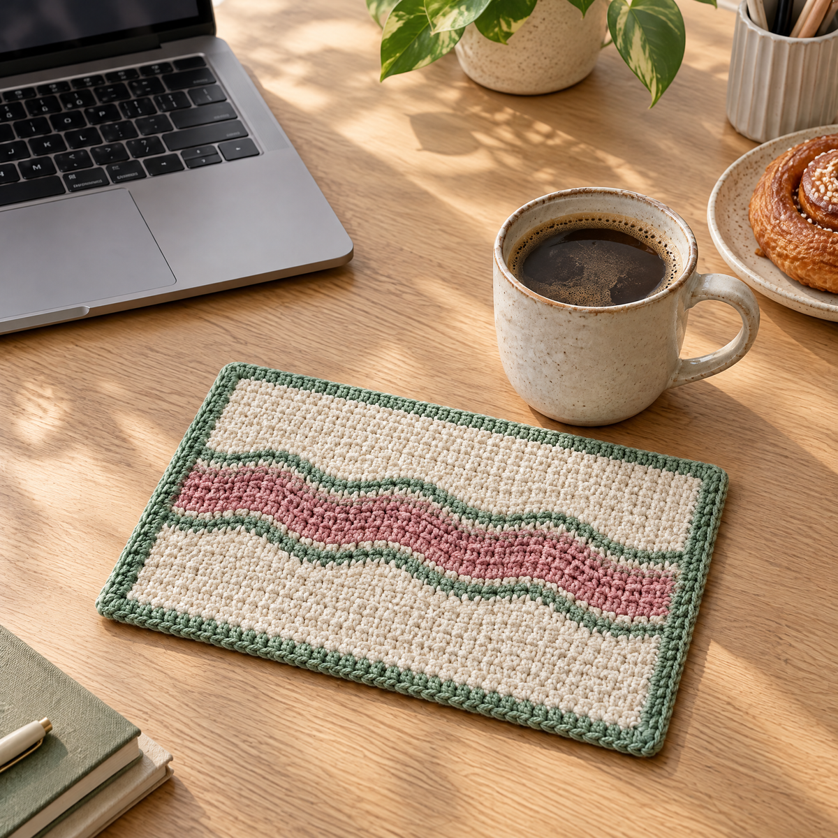 Cloudline Mug Rug Set crochet design styled at home