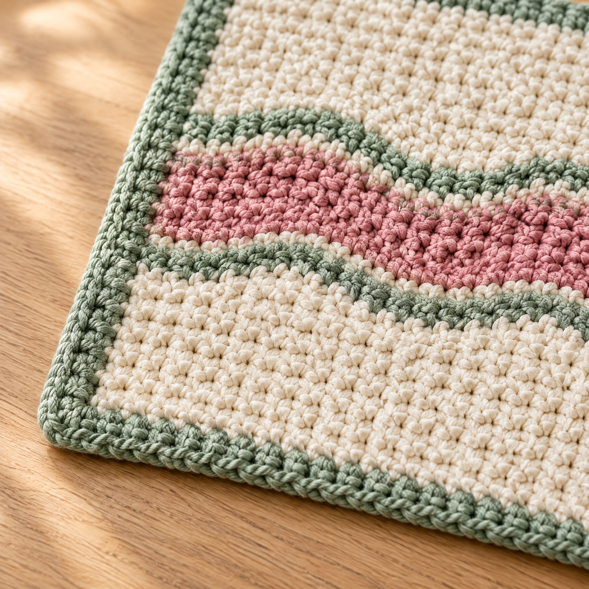 Close-up of the stitches in the Cloudline Mug Rug Set crochet design
