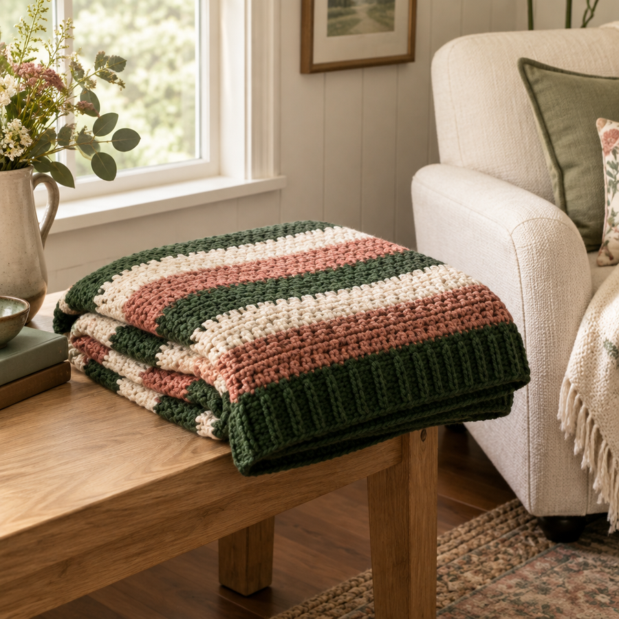 Hearthside Rib Throw crochet design shown for the PDF pattern