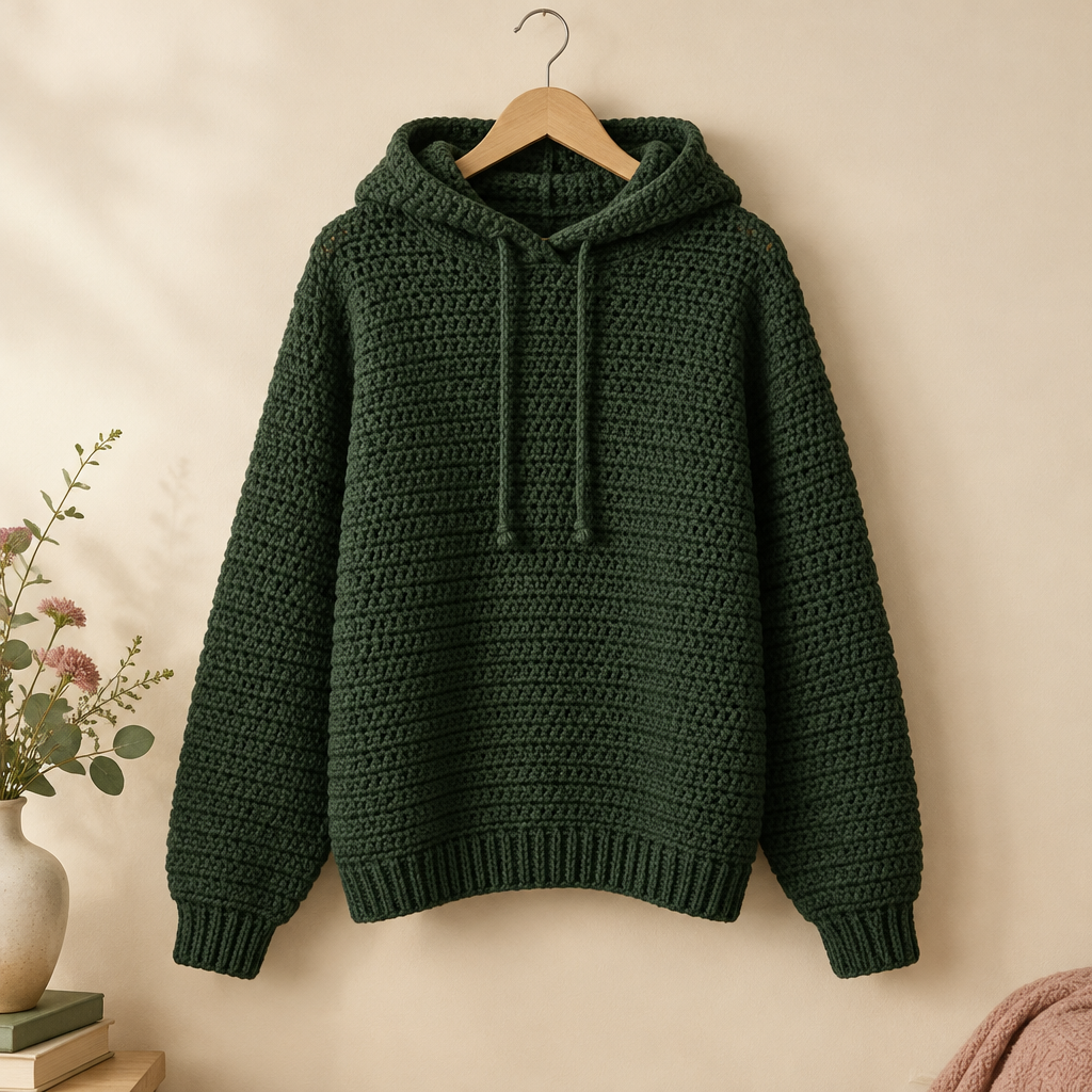 Juniper green textured crochet hoodie