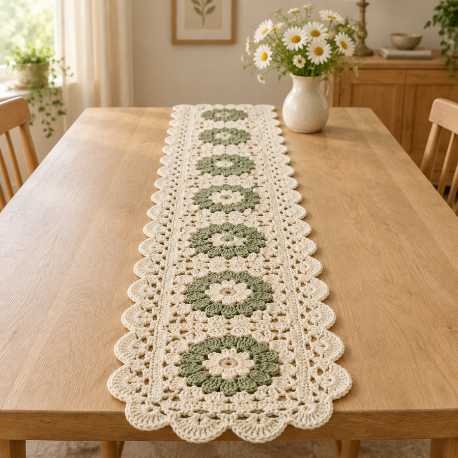 Rose Garden Table Runner crochet design shown for the PDF pattern