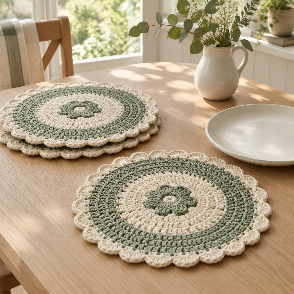 Petal Edge Placemat Pair crochet design shown for the PDF pattern
